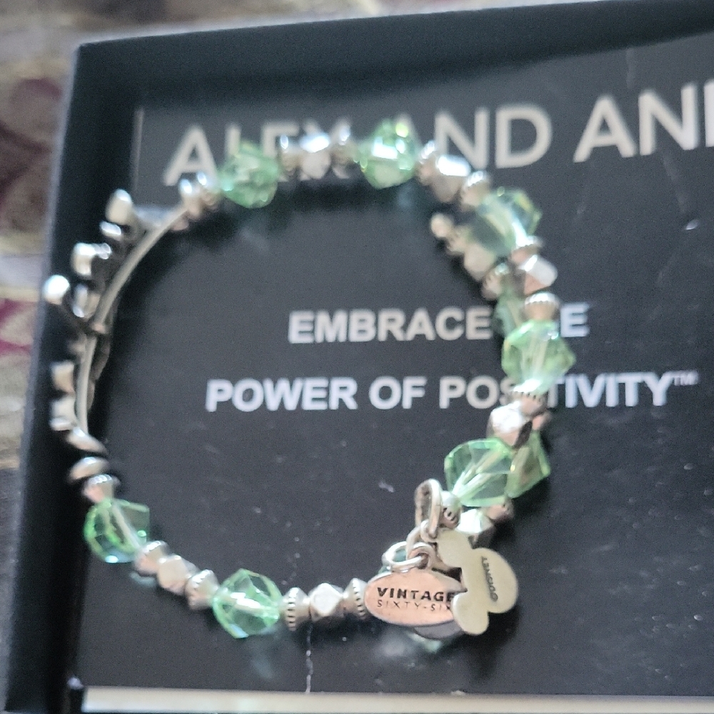Alex and Ani Green and Silver Charm Bracelet And Micky Disney Bracelet